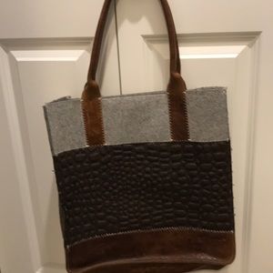 Leather and wool tote